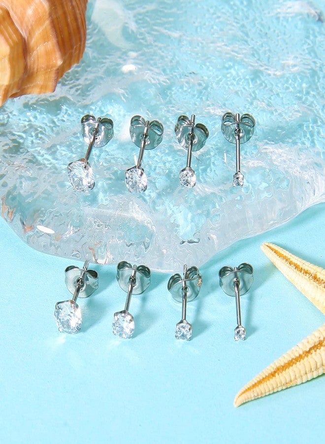 Staligue 4 Pairs Titanium Earrings Studs for Women Men Ball Cubic Zirconia Earrings 2-5mm Hypoallergenic Cartilage Earrings for Sensitive Ears (StyleA:CZ) - Image 4
